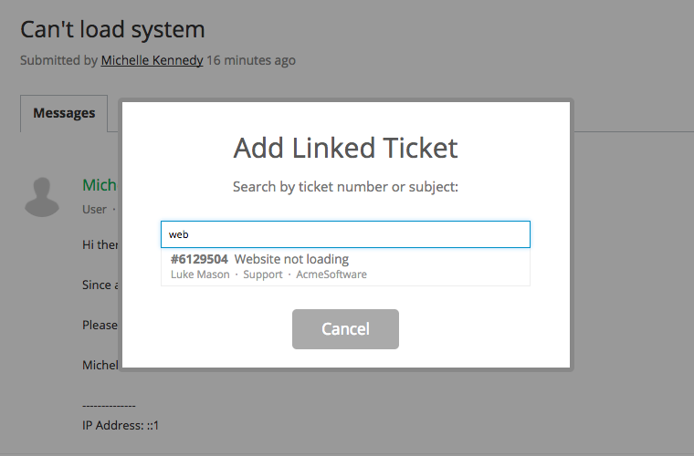 Link ticket modal